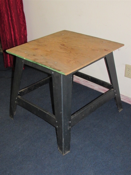 STURDY STEEL WORK STAND WITH PLYWOOD TOP - NICE MOUNT FOR POWER TOOLS