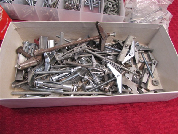 LOADS OF HARDWARE LAG & MACHINE BOLTS, NUTS, SCREWS, NAILS, WALL ANCHORS & MORE