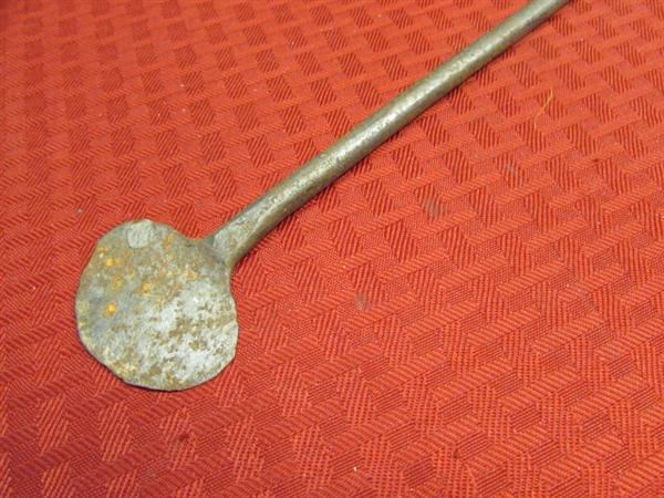 VERY OLD BLACKSMITH FORGED LONG HANDLED LADLE & FLIP DOG FOR SERVING YOUR MEAD!