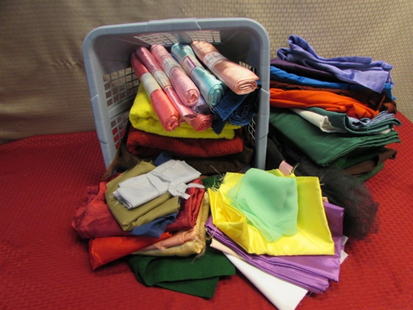 A TON OF FABRIC FOR QUILTING, CRAFTS & MORE-TERRY CLOTH, FELT, FLANNEL . . . .