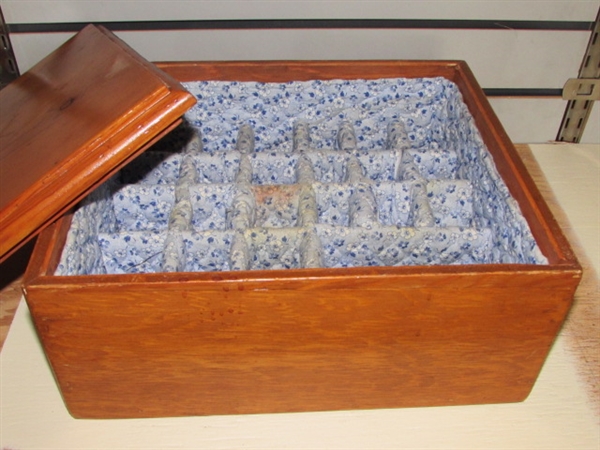 CUSTOM WOOD BOX WITH PADDED DIVIDED INSIDE-KEEP YOUR FRAGILE TREASURES IN IT!