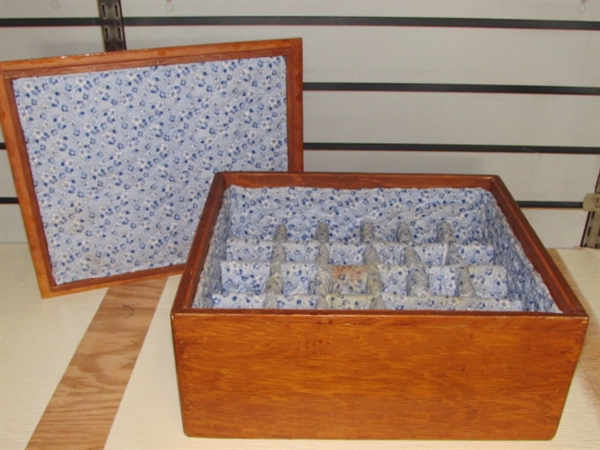 CUSTOM WOOD BOX WITH PADDED DIVIDED INSIDE-KEEP YOUR FRAGILE TREASURES IN IT!