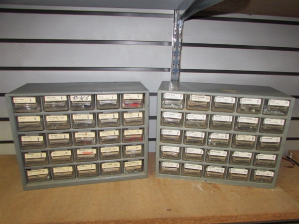 TWO 25 DRAWER HARDWARE ORGANIZERS WITH HARDWARE