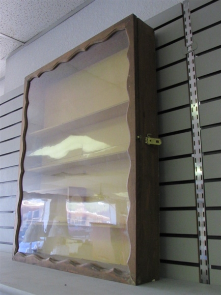 WOOD DISPLAY CABINET WITH PLEXIGLASS COVER. SHOW YOUR STUFF!
