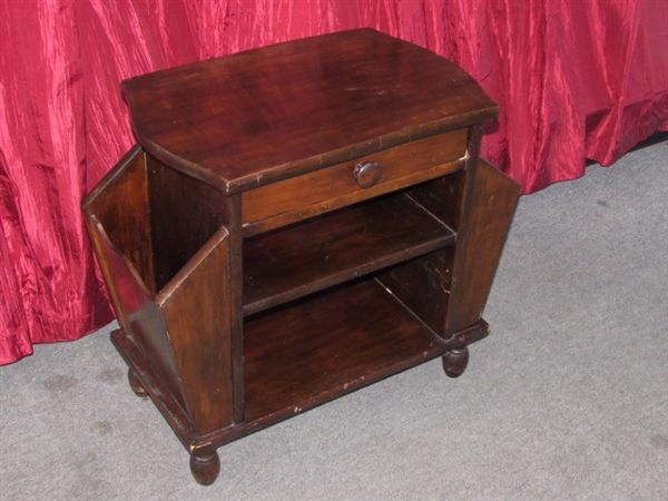 ALL WOOD SIDE TABLE WITH ROOM FOR MAGAZINES, BOOKS AND A DRAWER FOR YOUR READING GLASSES!