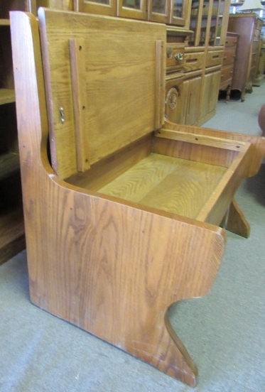 TWO PERSON SOLID OAK CHURCH STYLE BENCH WITH STORAGE