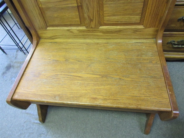 TWO PERSON SOLID OAK CHURCH STYLE BENCH WITH STORAGE