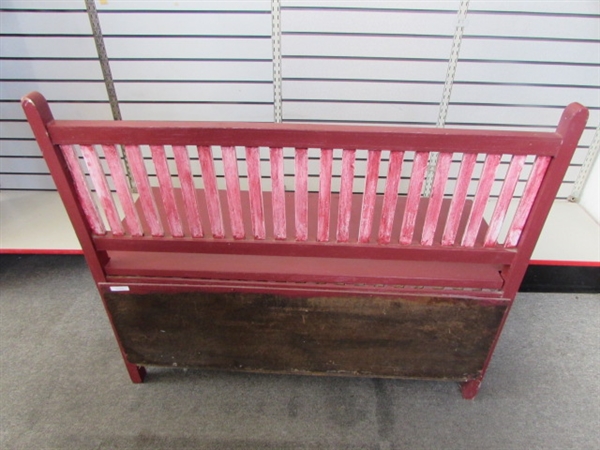 ADORABLE HAND CRAFTED WOOD BENCH WITH SECRET TRAP DOOR!