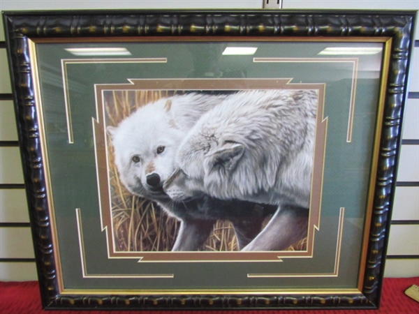 VERY BEAUTIFULLY FRAMED & MATTED WOLVES IN WINTER LITHOGRAPH