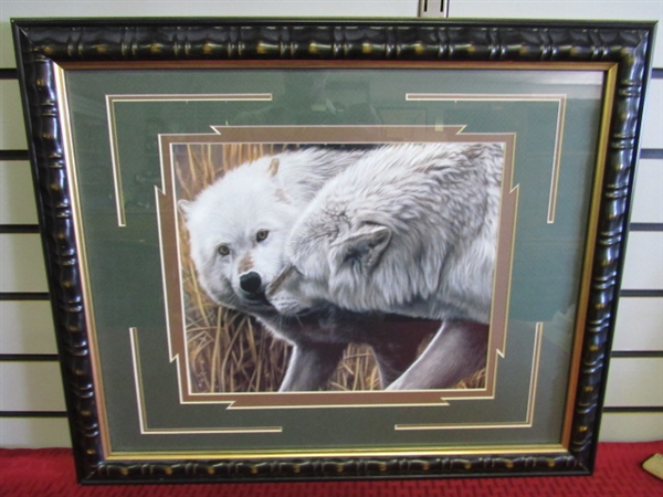 VERY BEAUTIFULLY FRAMED & MATTED WOLVES IN WINTER LITHOGRAPH