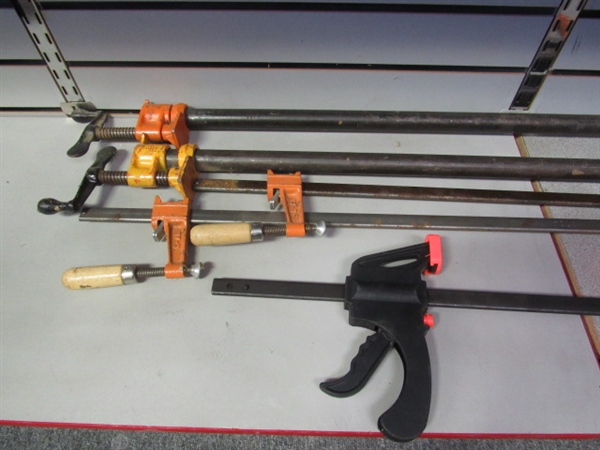 CLAMP IT DONE WITH TWO PIPE CLAMPS, TWO BAR CLAMPS & ONE SQUEEZE CLAMP