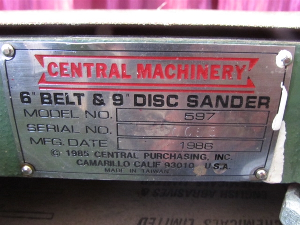 CENTRAL MACHINERY COMMERCIAL GRADE 6 BELT/9 DISC SANDER