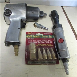 PNEUMATIC NAPA IMPACT WRENCH, CRAFTSMAN AIR RATCHET, BRASS COUPLERS & TIRE PUMP ATTACHMENT