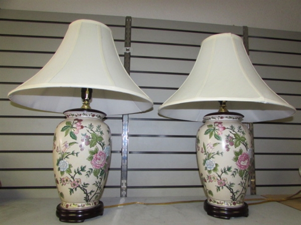 TWO BEAUTIFUL CERAMIC FLORAL LAMPS