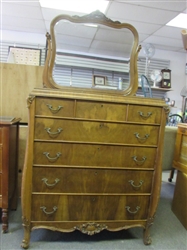 EXQUISITE ANTIQUE TALL BOY DRESSER WITH CHEVAL MIRROR BEAUTIFUL CARVED DETAILS!