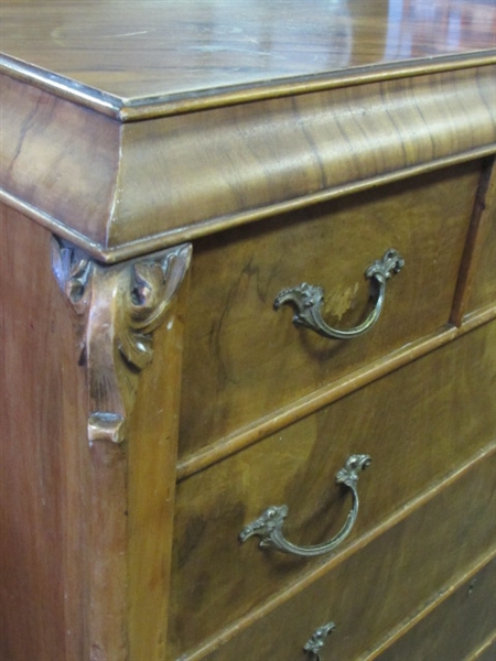 EXQUISITE ANTIQUE TALL BOY DRESSER WITH CHEVAL MIRROR BEAUTIFUL CARVED DETAILS!