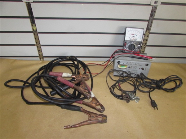 TEST IT, CHARGE IT, JUMP IT!  SEARS ALLSTATE BATTERY CHARGER, VOLTMETER & JUMPER CABLES