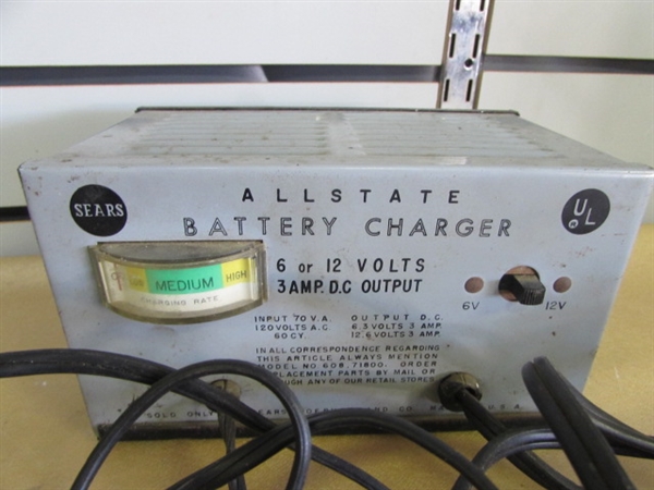 TEST IT, CHARGE IT, JUMP IT!  SEARS ALLSTATE BATTERY CHARGER, VOLTMETER & JUMPER CABLES