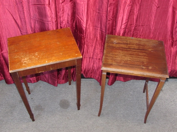 SHABBY CHIC THESE 2 VINTAGE ALL WOOD SIDE TABLES