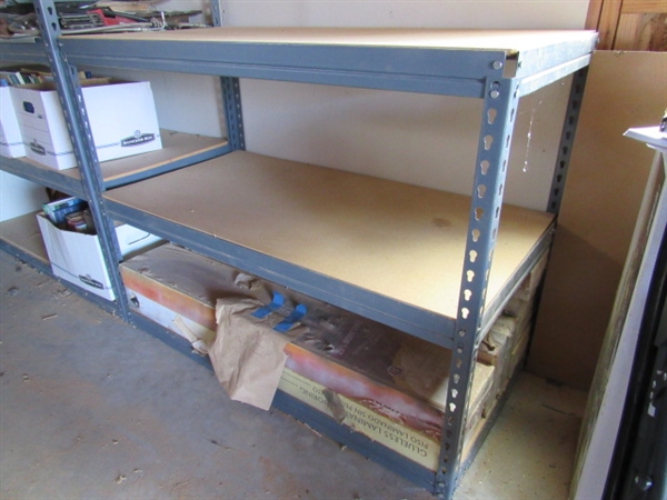ONE TALL METAL FRAMED SHELVING UNIT & ONE HALF HEIGHT SHELVING UNIT