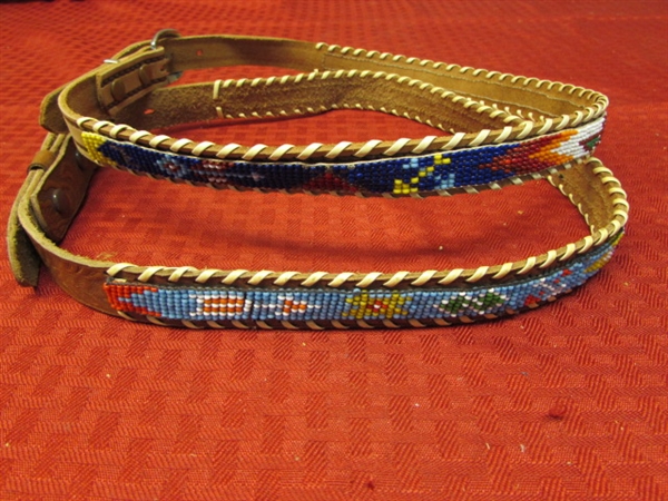 TWO VINTAGE HAND BEADED LEATHER BELTS