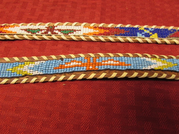 TWO VINTAGE HAND BEADED LEATHER BELTS