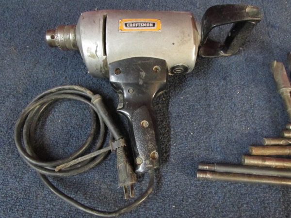 CRAFTSMAN HEAVY DUTY ELECTRIC DRILL WITH LARGE BITS