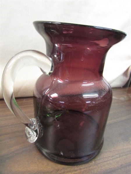 ONE OF OUR FAVORITE ITEMS FROM THIS ESTATE. HAND BLOWN GLASS FLOWERS & PURPLE VASE