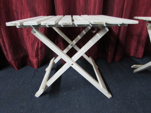 TWO WOOD FOLDING PATIO TABLES