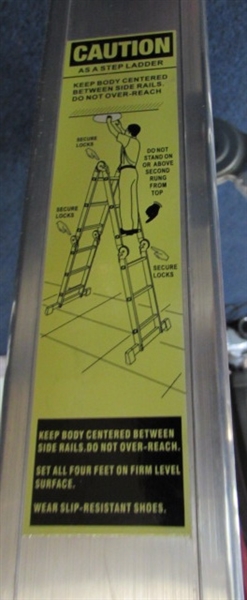 LIKE NEW MULTI POSITION LADDER WITH SCAFFOLDING PLATES