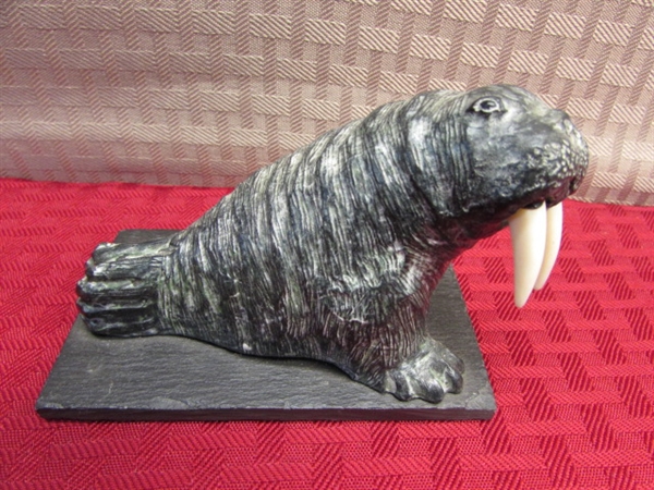 SIGNED HAND CARVED SOAPSTONE WALRUS