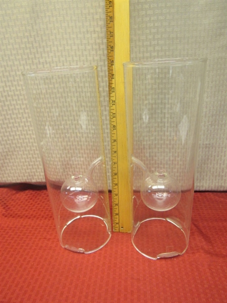 TWO 15 TALL CLASSIC GLASS OIL LAMPS