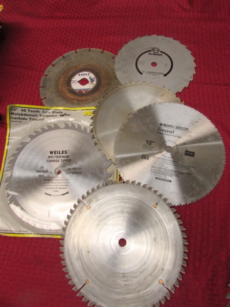 FIVE 10 SAW BLADES (ONE IS NEW) & ONE 9 BLADE