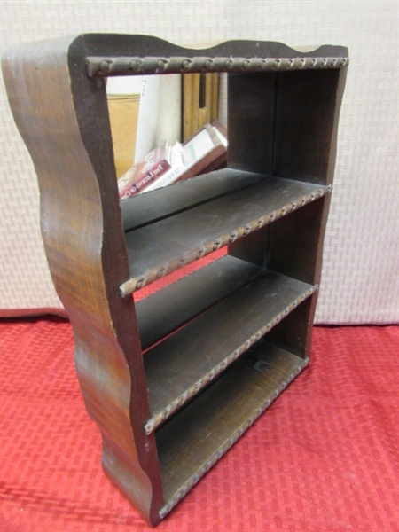 SMALL ANTIQUE/VINTAGE WALNUT CURIO SHELF WITH MIRRORED BACK
