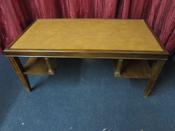VINTAGE LEATHER TOPPED COFFEE TABLE