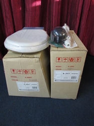 NEW IN THE ORIGINAL PACKING WHITE 1.6 GALLON TOILET, SEAT & FLAPPER/VALVE FOR PEOPLE ON THE GO!!