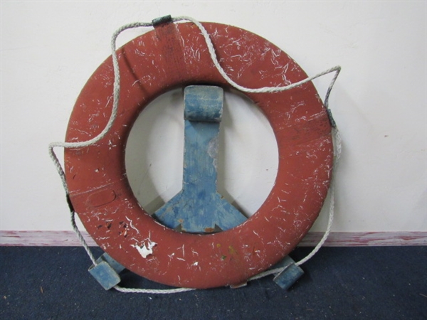 VINTAGE ACTUAL SHIP'S LIFE PRESERVER RING RED WITH ACTUAL METAL HANGER
