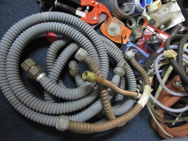 MASSIVE LOT OF PLUMBING SUPPLIES - HOSES, TAPE, SNAKE & PARTS