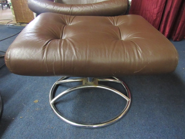 EKORNES STRESSLESS TALL BACK CHAIR WITH MATCHING OTTOMAN
