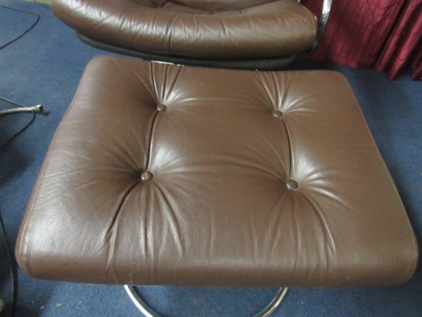 EKORNES STRESSLESS TALL BACK CHAIR WITH MATCHING OTTOMAN