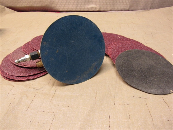 ROUND PNEUMATIC AIR SANDER WITH A PLETHORA OF STICK ON SANDING DISCS