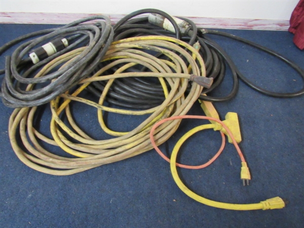 TWO HEAVY DUTY EXTENSION CORDS & ONE FOR REPAIR