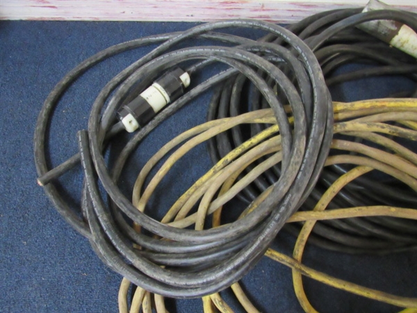 TWO HEAVY DUTY EXTENSION CORDS & ONE FOR REPAIR