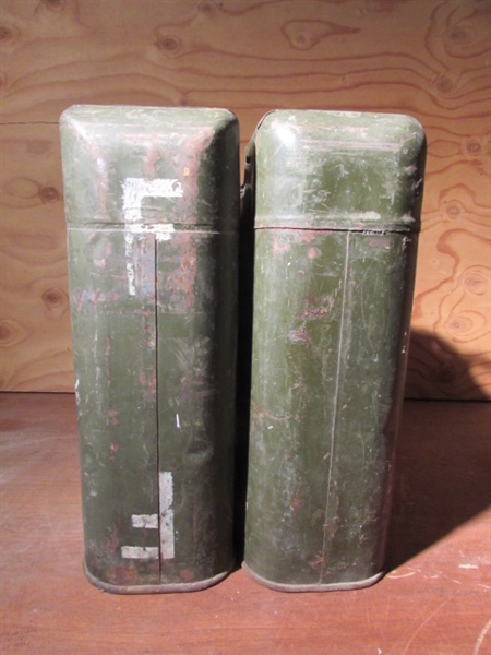 2 METAL 5 GALLON JERRY CANS FROM THE 1950'S