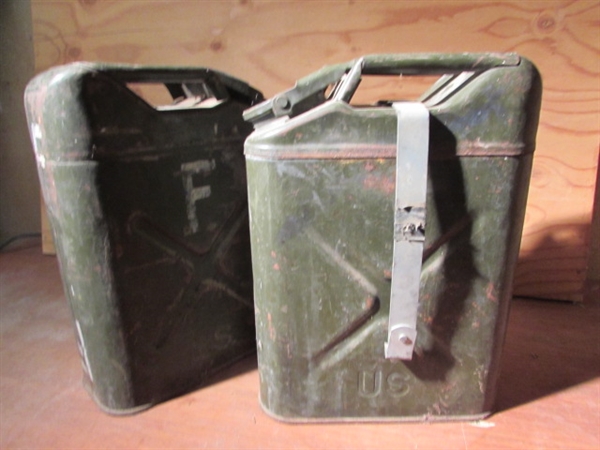2 METAL 5 GALLON JERRY CANS FROM THE 1950'S