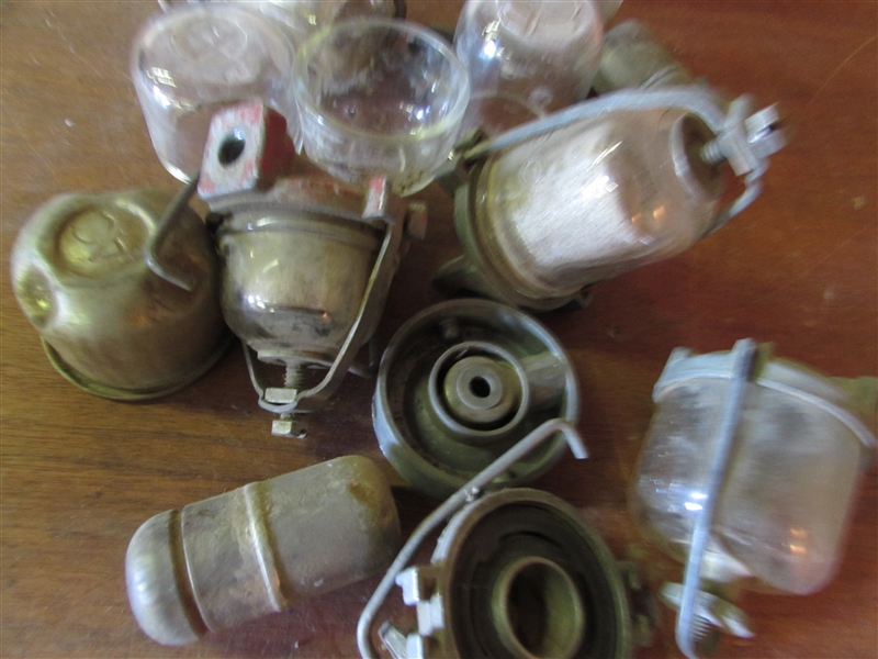 SEVERAL GLASS FUEL BOWLS AND PARTS