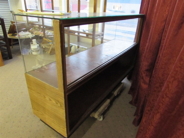 LARGE WOOD AND GLASS DISPLAY CASE