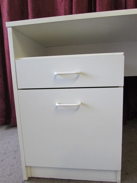 WHITE DESK WITH FILE DRAWERS