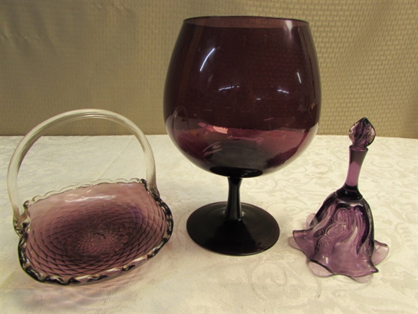 PRETTY IN PURPLE: GLASS BELL, GLASS BASKET, OVERSIZED WINE GLASS