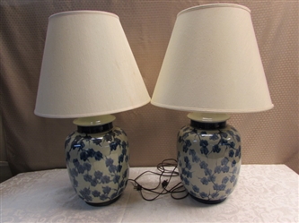 A PAIR OF BLUE CHERRY BLOSSOM LAMPS